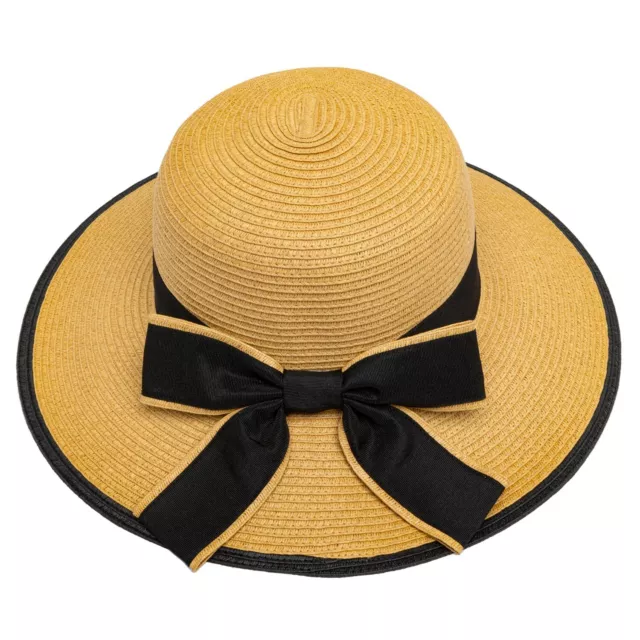 Mujer Borde Ancho Paja Sombrero de Sol Ligero Floppy Verano en Natural 57-59cm