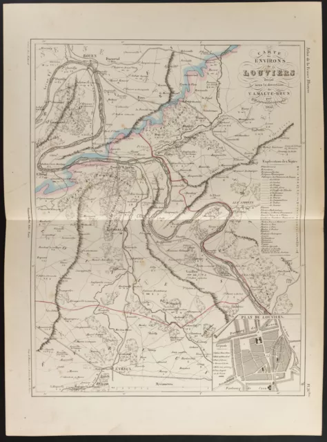 1853 - Carte ancienne des environs de Louviers, par Bineteau