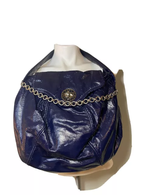 Marc By Marc Jacobs Turnlock Chain Navy Blue Patent Leather Shoulder Bag H