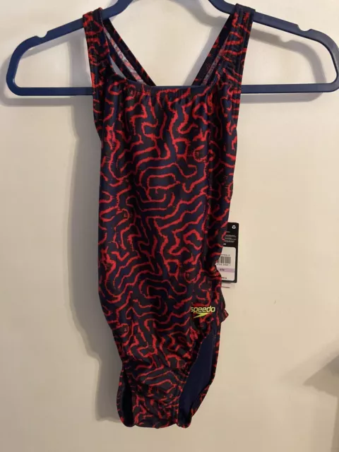 NWT Speedo Women's Race Maze Super Pro Swimsuit - 2023 Size 6/32 Red & Blue