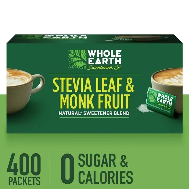Whole Earth Stevia & Monk Fruit Zero Calorie Sweetener, 400 Packets,