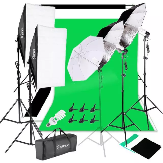 Profi Fotostudio Set Softbox Hintergrundsystem Studioleuchte Regenschirm Tasche