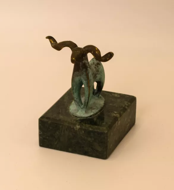 Aries Ram figure, Bronze on Marble, Vintage Historical Piece Antique