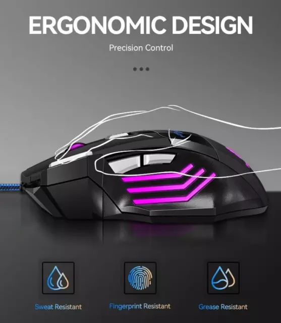 Neu Hyperspeed USB Gaming Maus RGB hintergrundbeleuchtet ergonomisches Spiel Mäuse 7D eSports kabelgebunden 2