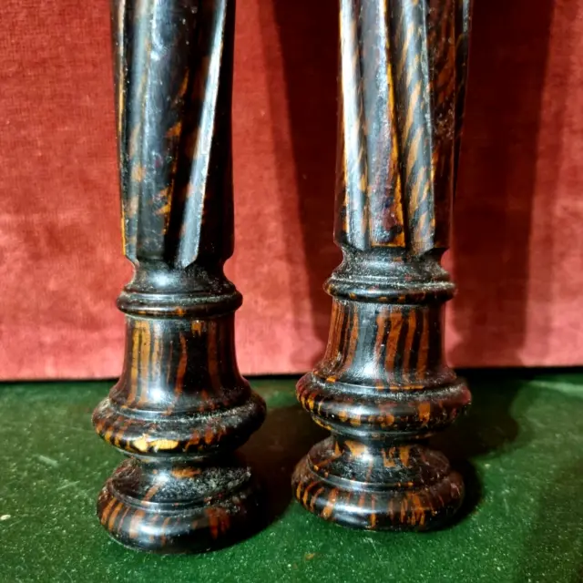 2 baluster groove wood turned Column 15"2 - Antique french architectural salvage 3