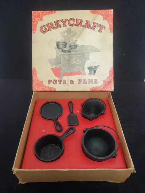 Greycraft Miniature Cast Iron Pots Pans Coal Bucket Box U-120 Salesman Toys