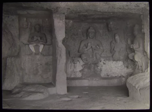 Glass Magic Lantern Slide AJANTA CAVES NO5 C1890 PHOTO INDIA