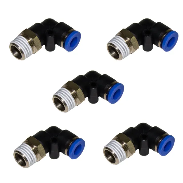 5pcs 1/4" OD Tube X 1/4" NPT Pneumatic Male Elbow, Push To Connect Air Fitting