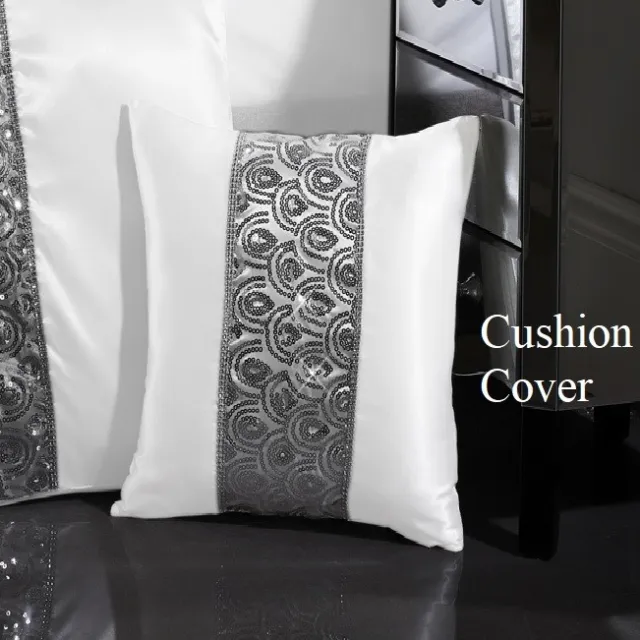 SPARKLE SEQUIN Luxury Diamante Duvet Quilt Cover Bedding Linen Set WHITE