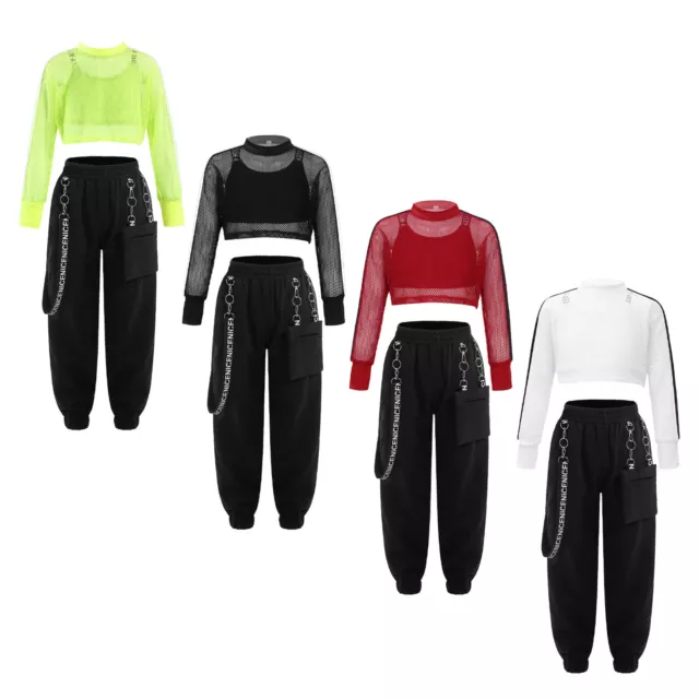 Kids Girls Hip Hop Outfits 3Pcs Hip-hop Dance Clothes Outfit Dance Outfit Mesh