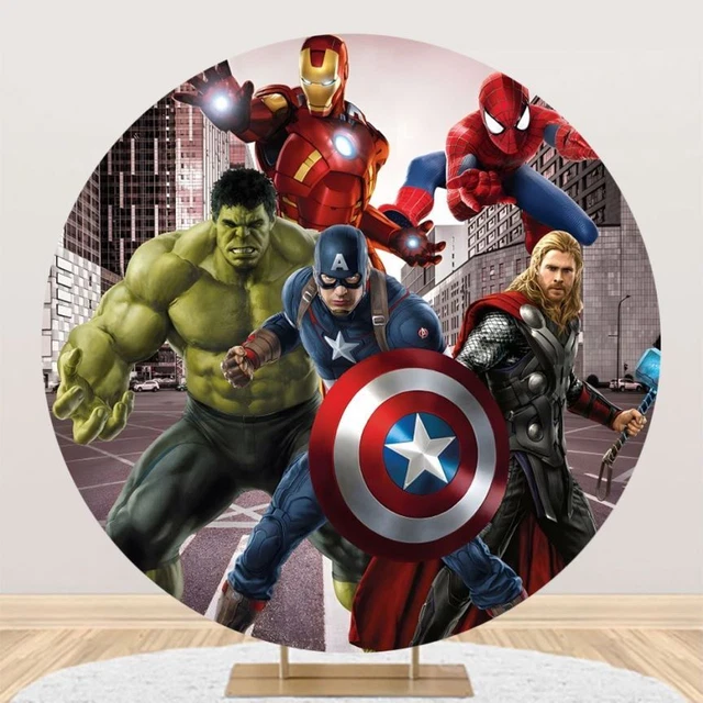 Round Superhero Avengers Spiderman Backdrop Birthday Party Photo Background Kids