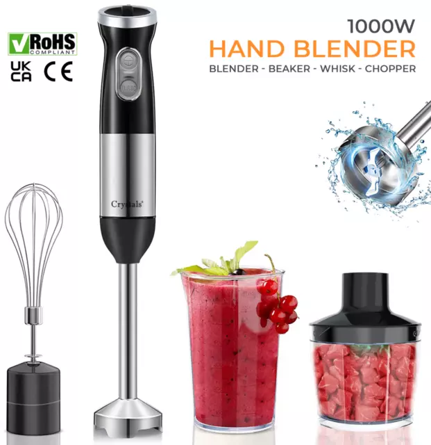 Hand Blender Mixer Chopper Food Processor Stainless Steel Blade 4-in-1 Smoothies