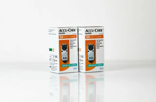 ACCU-CHEK MOBILE 100 TESTS IN 2 X 50 EACH CASSETTES NEW AND SEALED1 exp 08/24