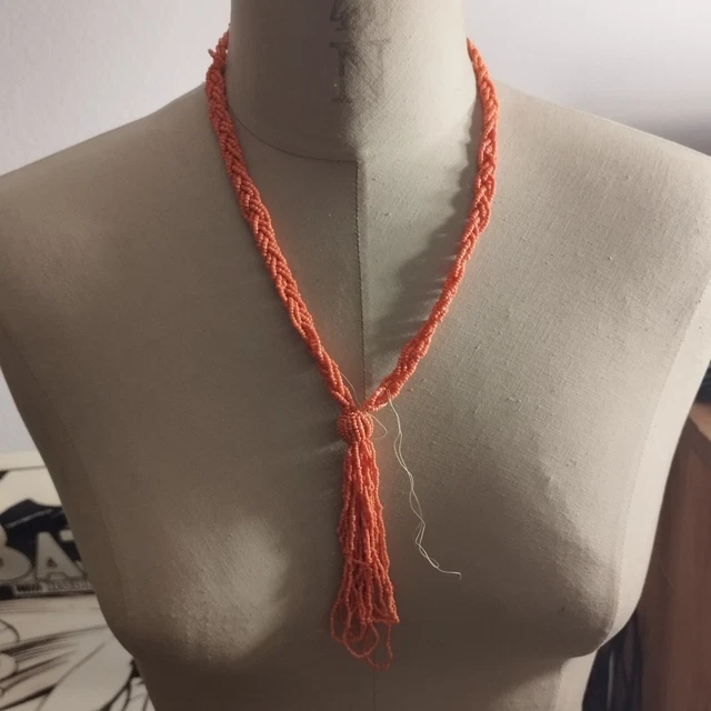 Collier Ancien En Corail Rouge Naturel, Longueur 50 Cm, Occasion Très Bon état - Bijou Vintage Ethnique Ou Bohème