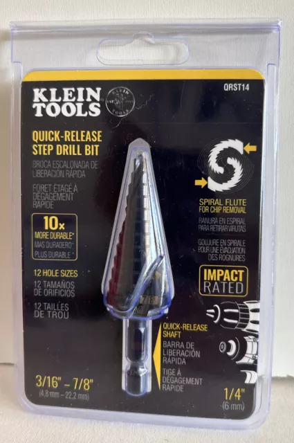 KLEIN TOOLS QRST14 SPIRAL FLUTE STEP DRILL BIT 3/16-7/8 free shipping!!