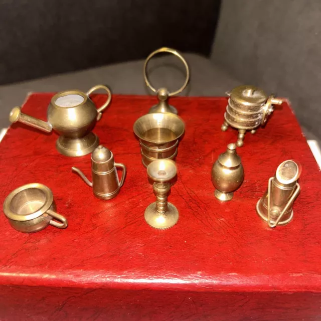 Vintage Set of 9 Miniatures Doll House Brass Items