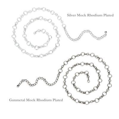 CMS Treccia decorativa a maglie rotonde e ovali,Argento Rodio,Gunmetal 25,38,77cms 