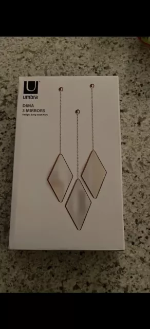 Set of 3, Umbra, Dima Diamond Matte Decorative Wall Mirror. New In Box! Gold