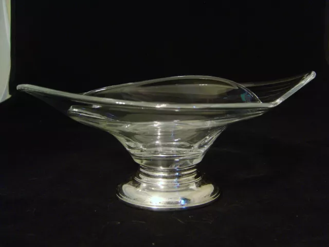 Vintage Divided Two Sectioned Clear Glass Bowl Dish With Sterling Silver Base