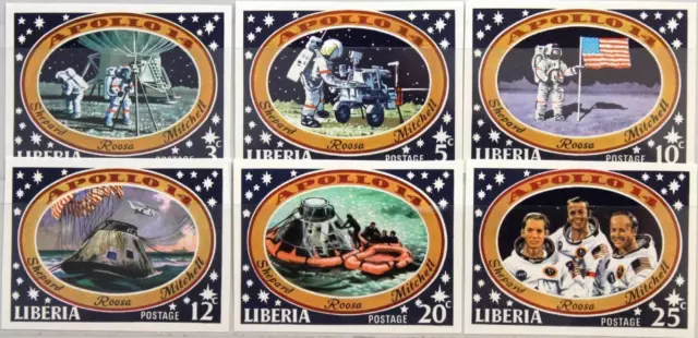 LIBERIA 1971 777-82 U 549-54 IMPERF Apollo 14 US Moon Landing Space MNH