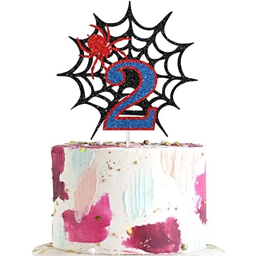 Dalaber Spider Man Cake Topper for 2nd Birthday - Boys 2nd Birthday Party