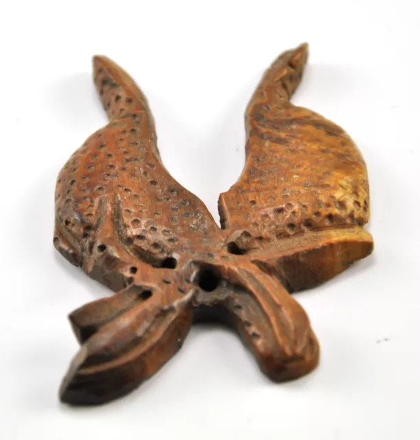 2 x Vintage Boxwood Wood Hand Carved Pendant Bead Disc Plate Charm Pomegranate