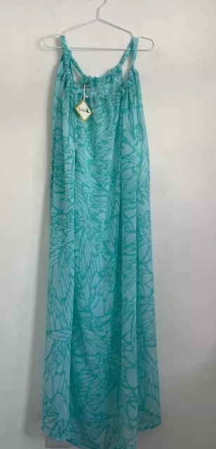 Paolita 100% Silk Teal Green  Butterfly Chiffon Dress Kaftan All One Size