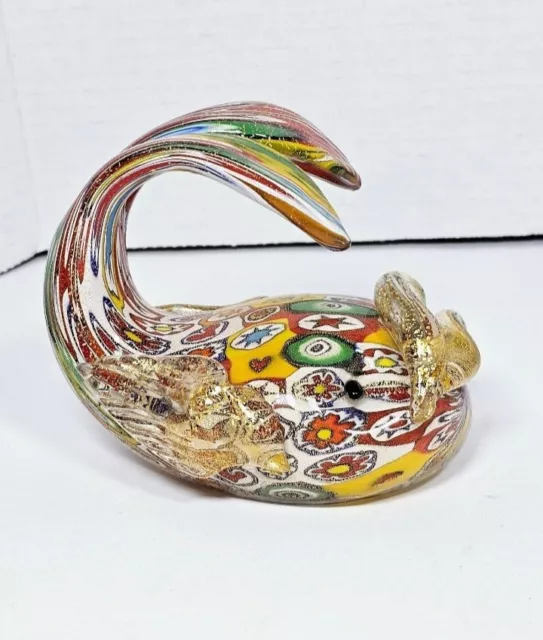 Murano Vintage Signed Millefiori Art Glass Fish Paperweight Serenella Arte 5"