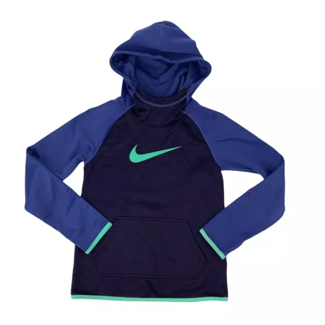 Nike Dri Fit Hoodie Girls Youth Size S Blue Raglan Pullover Athletic Sweatshirt