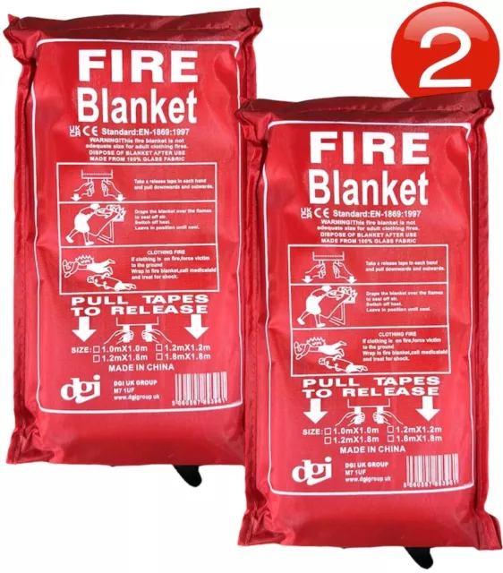 2 Large Fire Blanket 1m Home Office Quick Release Kitchen Caravan Waffle Blanket