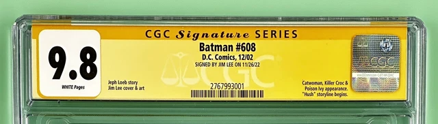 Batman #608 (CGC 9.8) 2002, 1st Print, 1st Hush Storyline, Signed by Jim Lee! 3