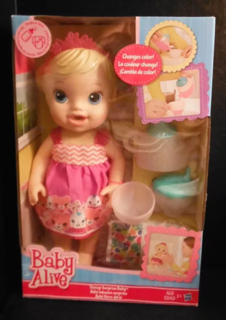 Baby Alive Teacup Surprise Baby blonde hair pink crown   drinks and wets MIB