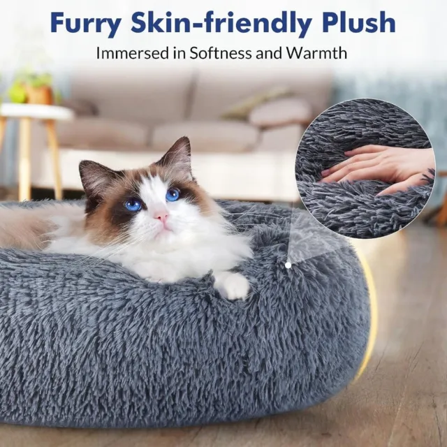 Rabbitgoo Donut Plush Pet Dog Cat Bed Fluffy Soft Warm Calming Cushion 20/24" 2