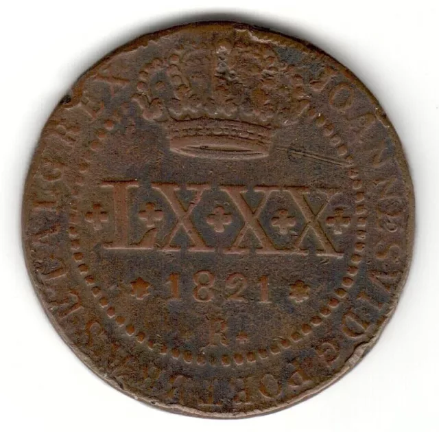 Brazil 80 Reis 1821 - Mintmark "R" - Rio de Janeiro