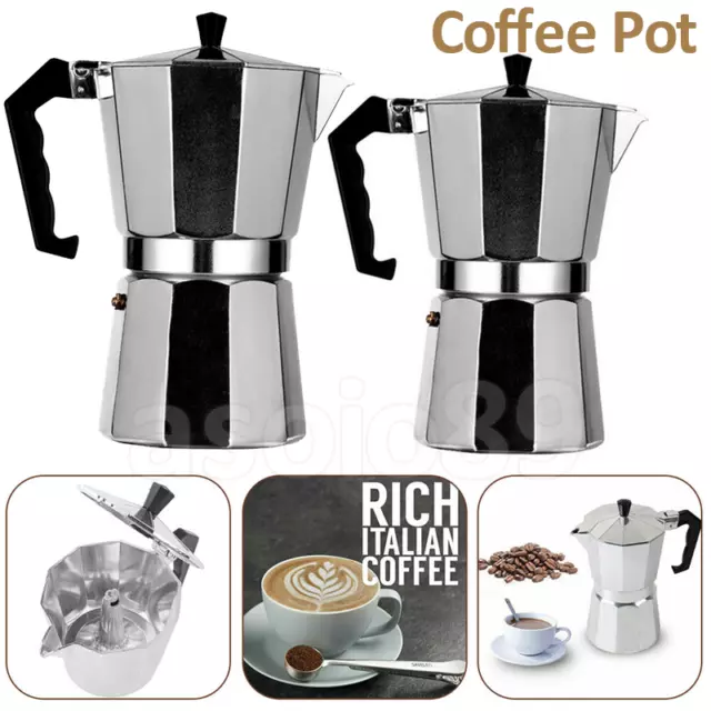 Espresso Stove Top Coffee Maker 1/2/9/12 Cups Aluminium Percolator Moka Pot ~~