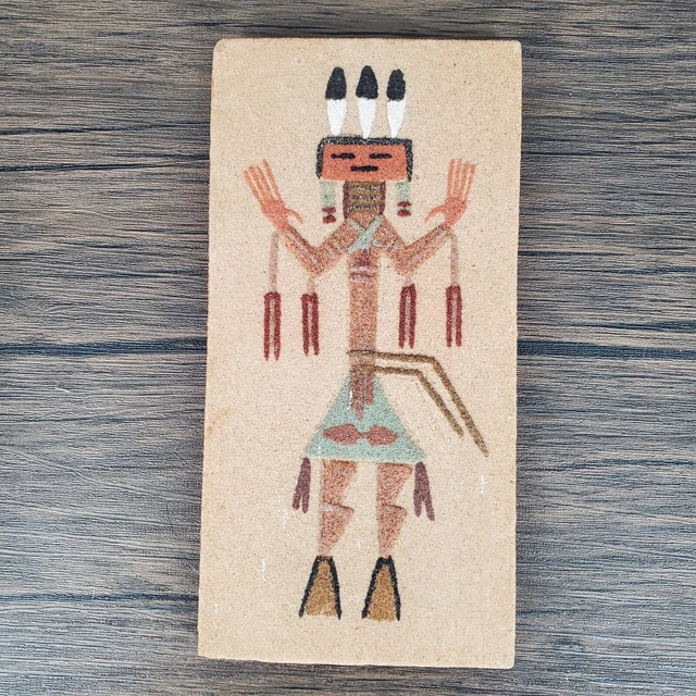 Beautiful Navajo Sandpainting  "The Healer" 4" x 8" with Hanger