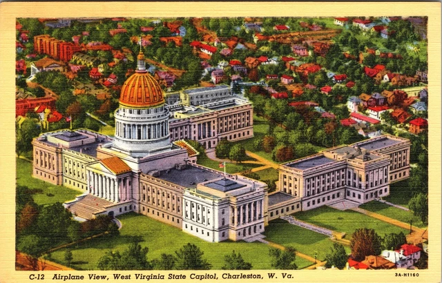 Charleston WV- West Virginia, Aerial View State Capitol, Vintage Postcard