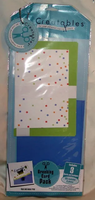 Nuevo en paquete Creatables ~ Kit de tarjetas artesanales American Greetings 6 piezas Kit hace 3 Green Geo