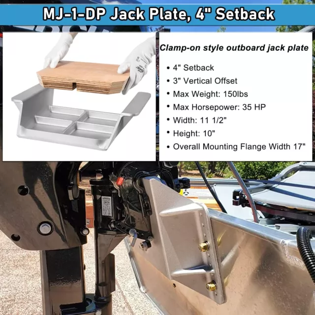 MJ-1-DP Jack Plate 4'' Setback Engine Jack Plate for Outboard Motors Up to 35HP 2