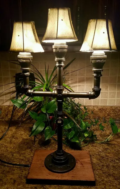 Handcrafted Industrial Pipe Goblet Lamp with nostolgic Lamp Shades in Hazelnut