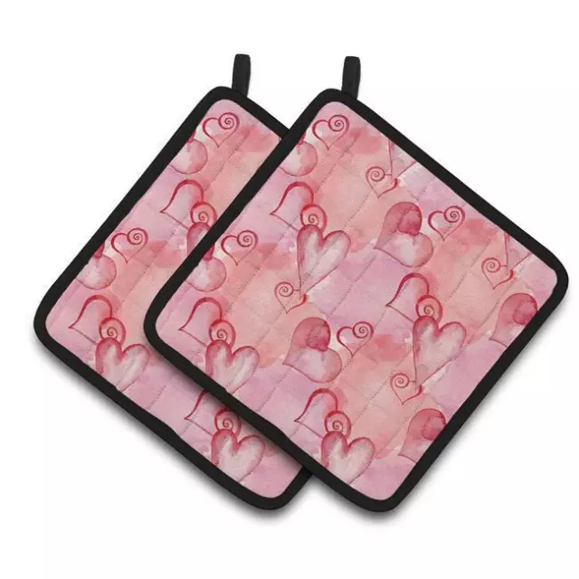 Carolines Treasures BB7565PTHD Watercolor Red Hearts Pair of Pot Holders