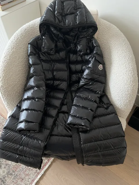 Black Moncler Moka Long Hooded Down Puffer Jacket 100% Authentic Size 4