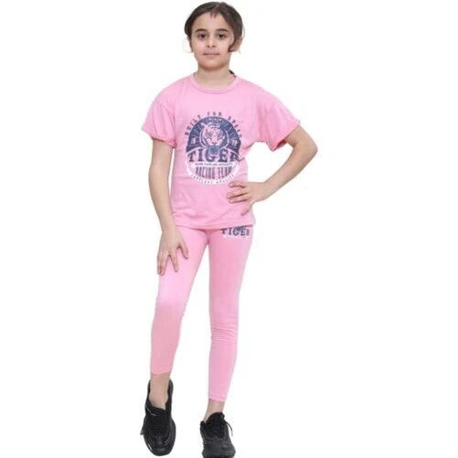 Top Bambina Maniche Corte Rosa Tigre Squadra da Corsa T Shirt & Set Leggings