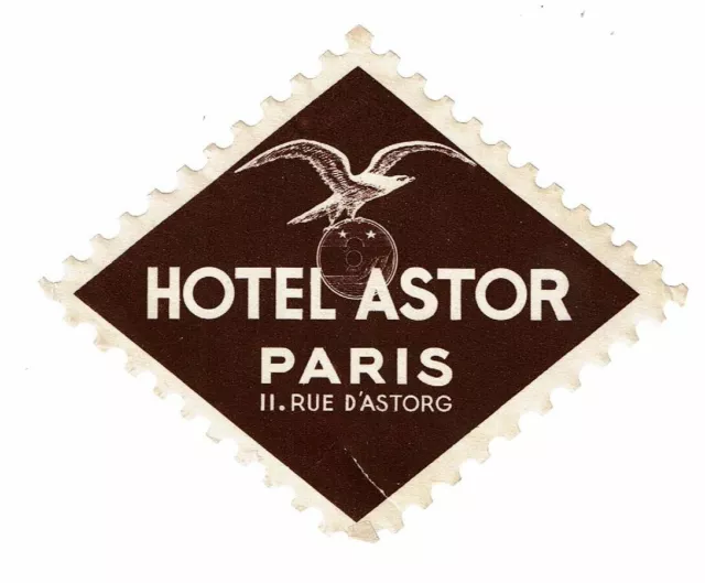 HOTEL ASTOR luggage DECO label (PARIS)