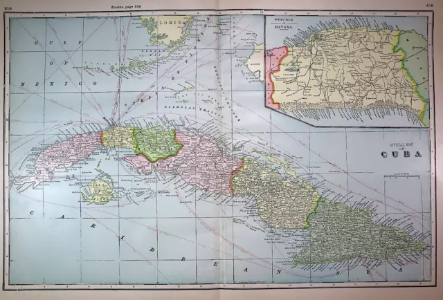 Old Authentic 1902 Cram Atlas Map ~ CUBA - HAVANA ~ (XXL18x26) #1365