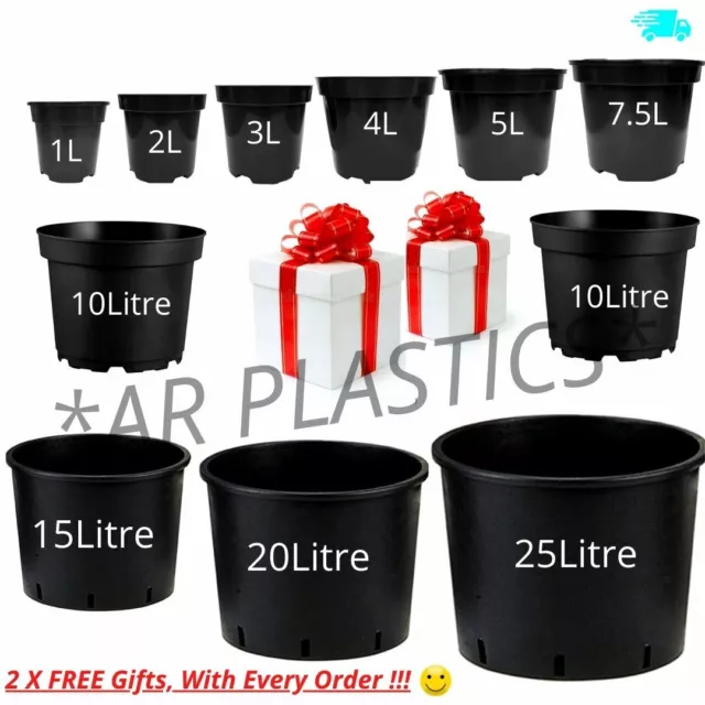 Strong Black Plastic Plant Pot Flower Pots In Various Sizes + 2 X FREE Gifts!