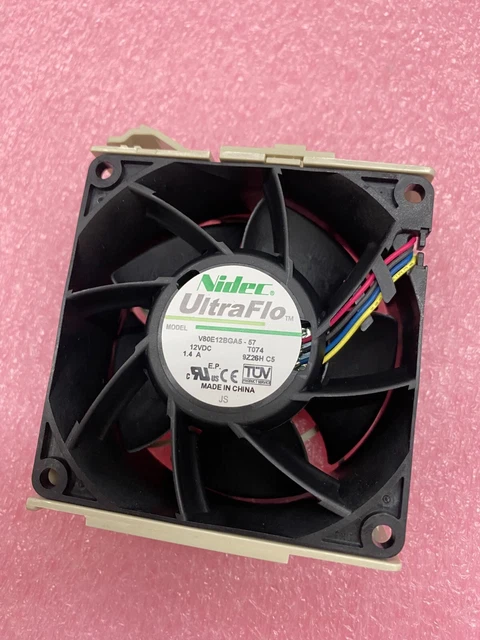 Ventilateur DC 80x80x38mm Nidec V80E12BGA5-57 - 12V 1.4A 4 Fils (PWM + Tacho) - Roulement à Billes