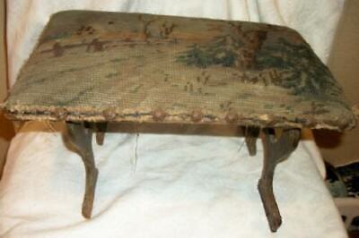 1890s FRENCH IRON NEEDLEPOINT FOOTSTOOL RUSTIC PRIMITVE VERY OLD ANTIQUE 19th C.