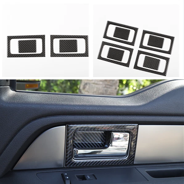 8x Soft Black Carbon Fiber Inner handle Door Bowl Cover Trim For Ford F150 09-14