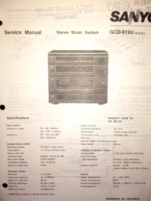 Sanyo Gcd-919U Stereo Music System Original Service Manual